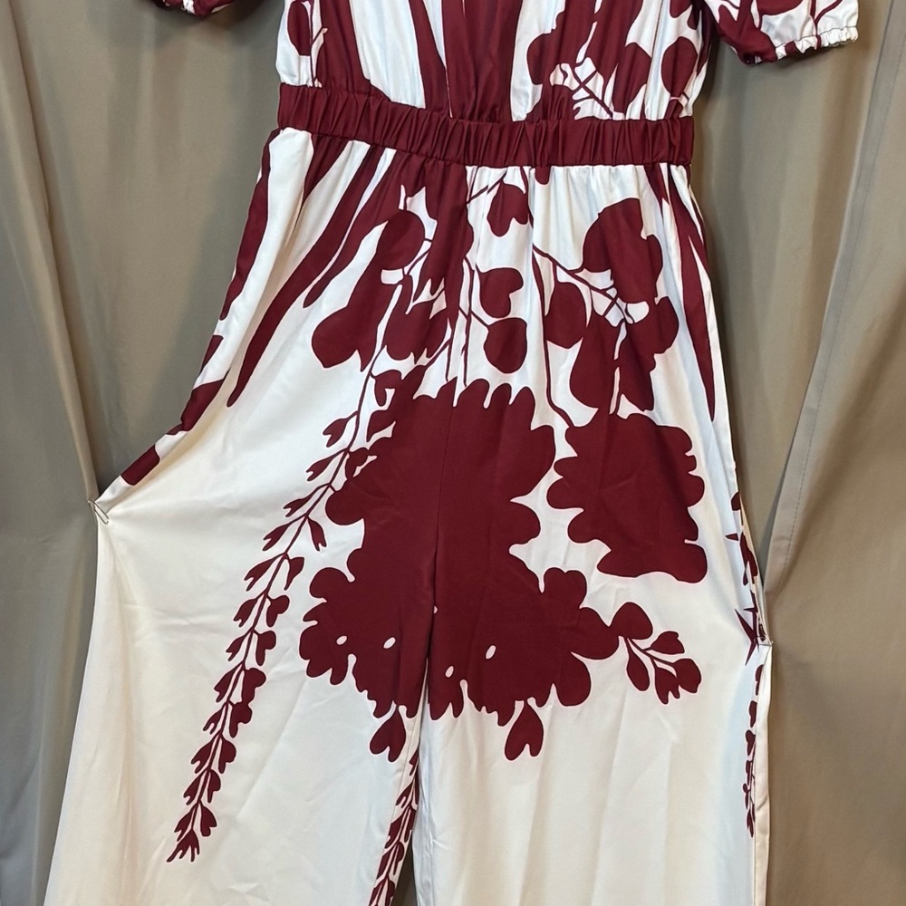 SHEIN White and Red Floral Jumpsuit Elegant Wide-Leg Design